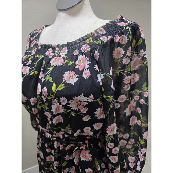 Off-The-Shoulder Floral Maxi Dress With Smocked Neckline & Belted Waist - Picture 4 of 8